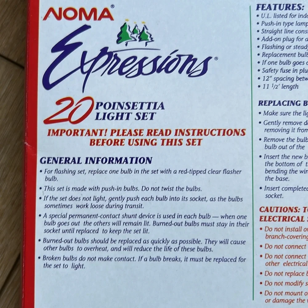 Vintage NOMA Expressions Poinsettias Light Sets Two Packages Unused